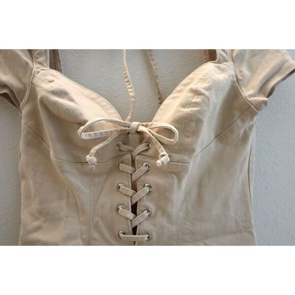 ASOS Luxe Women's Sz 10 Camel/Beige Hourglass Sexy Plunge Lace-Up Mini Dress - Picture 4 of 12